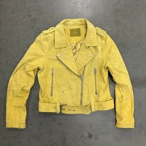 Womens Blank NYC yellow suede biker learher jacket Size XS